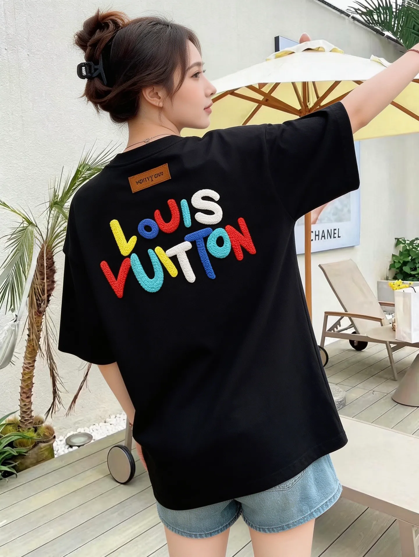 Louis Vuitton/Louis Vuitton colorful letter foam printed short sleeves